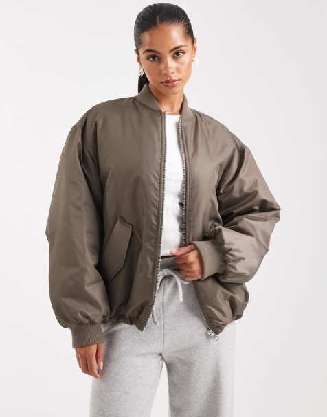ASOS DESIGN oversized bomber jacket in khaki - view 1