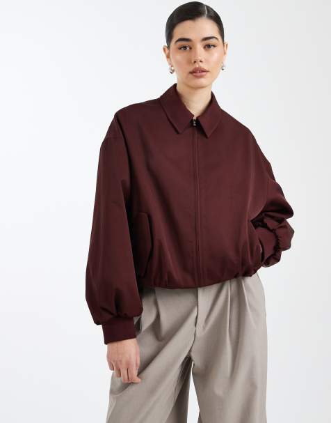 ASOS DESIGN oversized bomber jacket in plum
