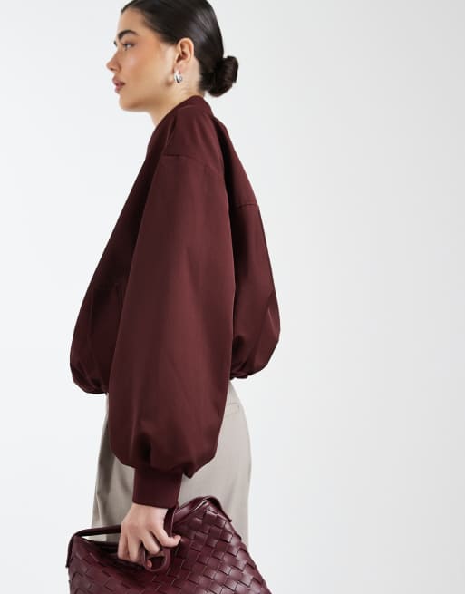 ASOS DESIGN oversized bomber jacket in plum, 3 of 4