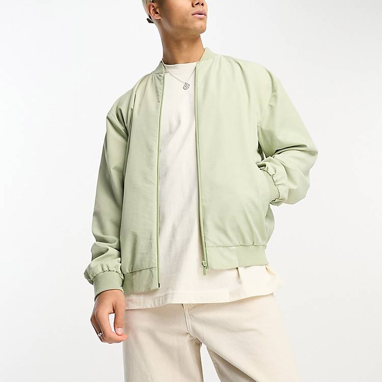 ASOS DESIGN oversized bomber jacket in sage green