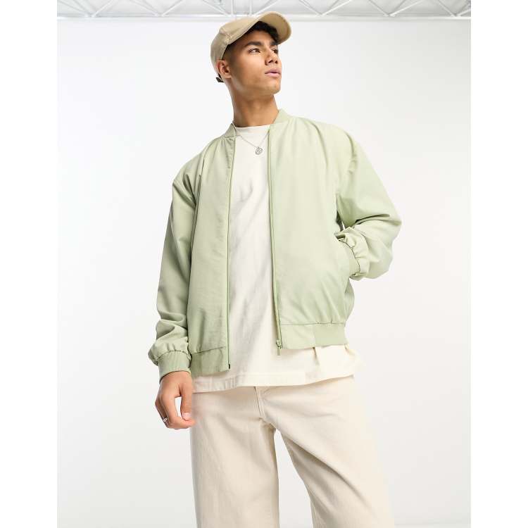 ASOS DESIGN oversized bomber jacket in sage green