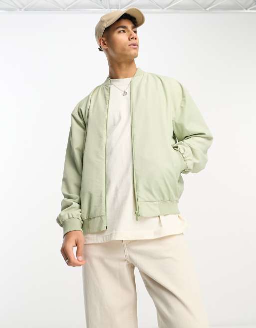 ASOS DESIGN oversized bomber jacket in sage green | ASOS