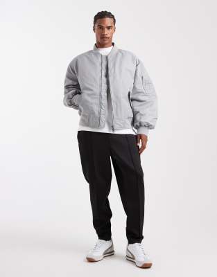 Asos Design Oversized Bomber Jacket In Silver