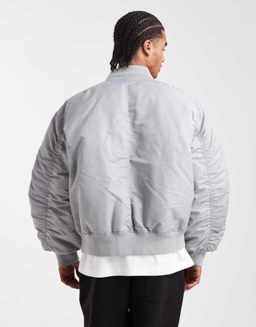 ASOS DESIGN oversized bomber jacket in silver , 3 of 5