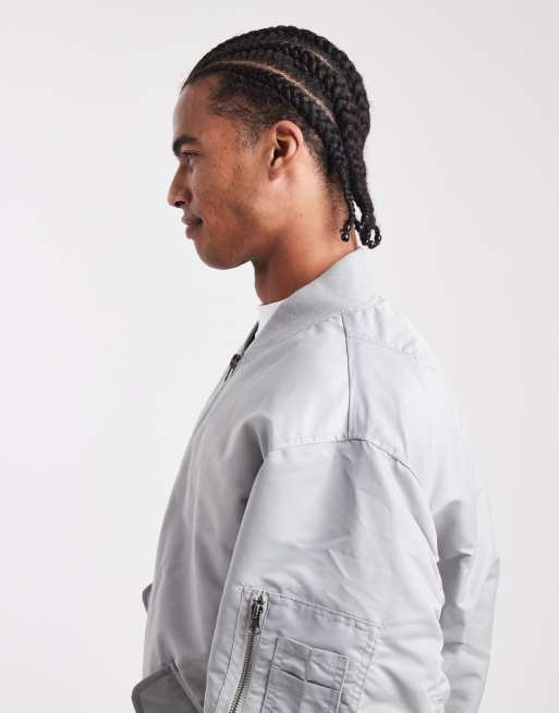 ASOS DESIGN oversized bomber jacket in silver , 4 of 5