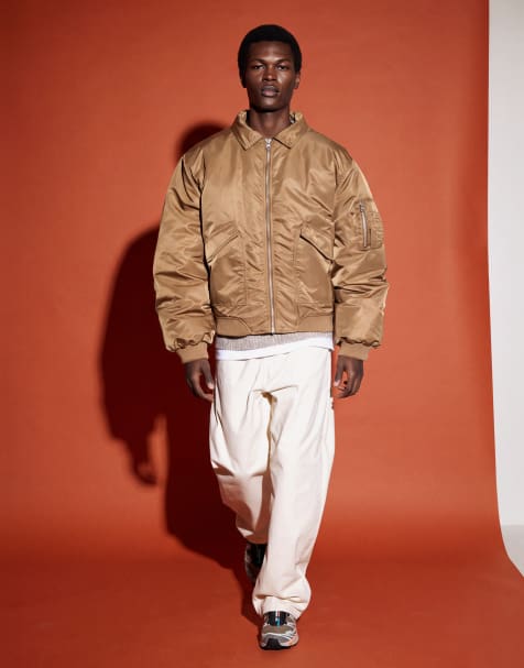 ASOS DESIGN oversized bomber jacket in tan - view 1