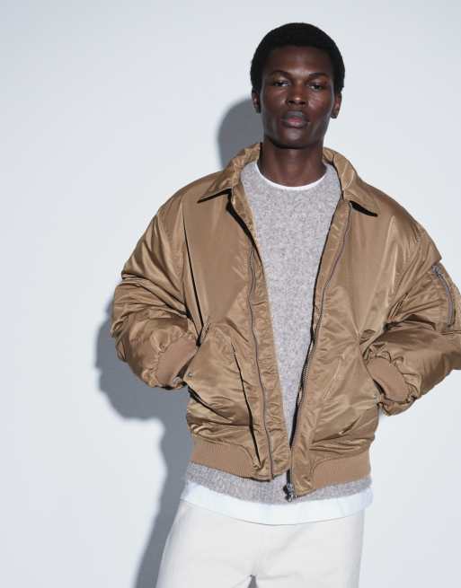 ASOS DESIGN oversized bomber jacket in tan, 5 of 9