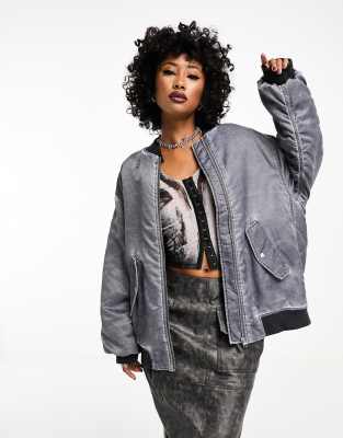 ASOS DESIGN oversized bomber jacket in washed grey-Black