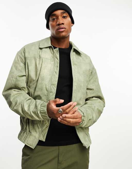 ASOS DESIGN oversized bomber jacket in washed khaki | ASOS