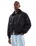 [ASOS DESIGN] ASOS DESIGN oversized bomber jacket with borg collar in black M BLACK