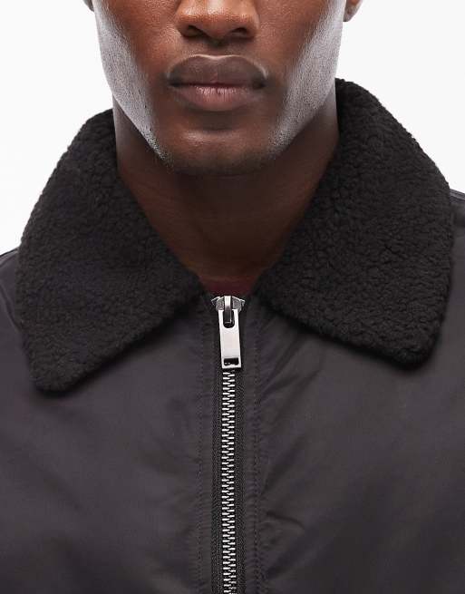 ASOS DESIGN oversized bomber jacket with borg collar in black, 5 of 5