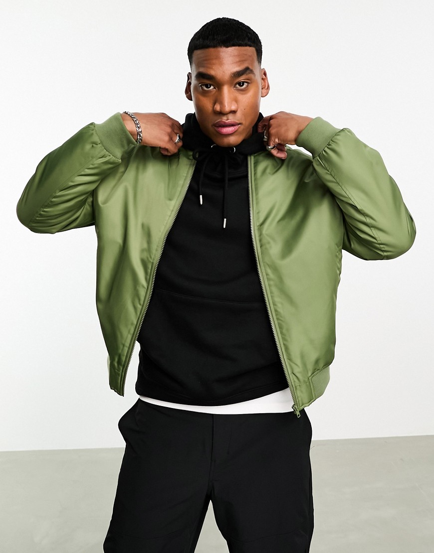 ASOS DESIGN oversized bomber jacket with detachable sleeves in green