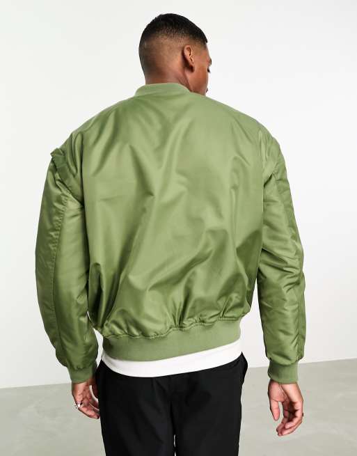 Oversized bomber jacket with Gold's Gym logo in black or green