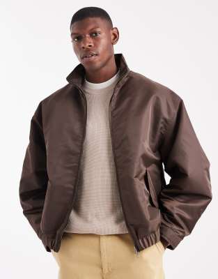Asos Design Oversized Bomber Jacket With Funnel Neck In Green