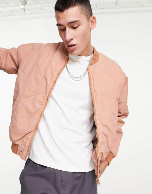 ASOS DESIGN oversized bomber jacket with MA1 pocket in washed pink