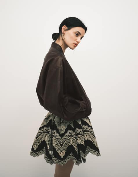 ASOS DESIGN - Oversized bomber-jakke i vasket brunt læderlook - view 1