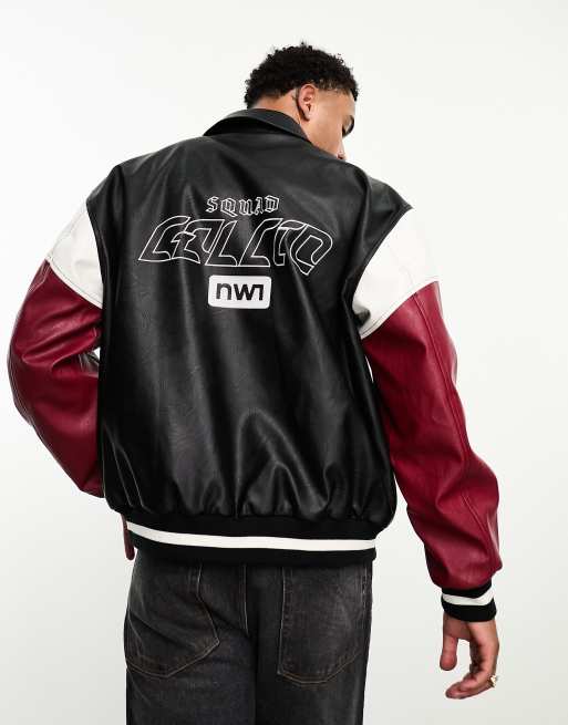 ASOS DESIGN - Oversized bomber-jakke med motocross-design i sort