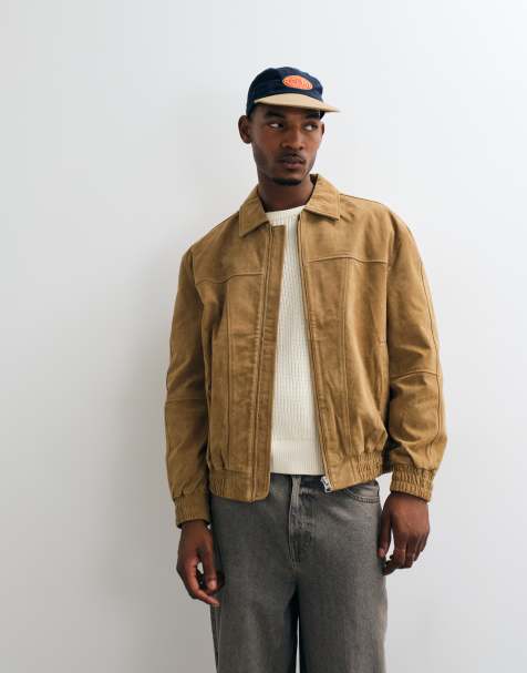 ASOS DESIGN oversized bomber van echt leer in bruin - view 1