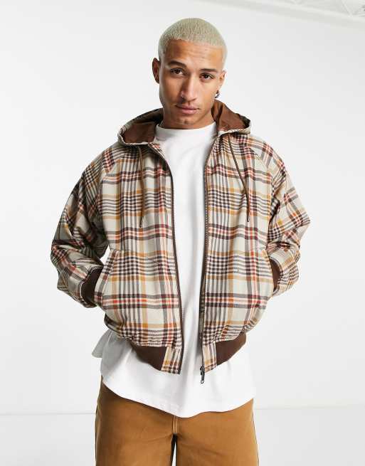 ASOS DESIGN - Oversized bomberjack in neutrale ruit met capuchon