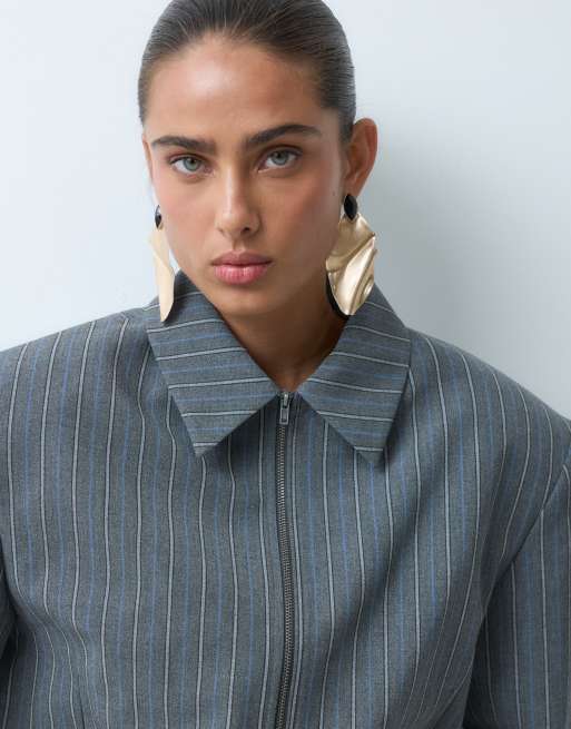 ASOS DESIGN oversized bomberjack met schouders in grijze streep, 4 van 4
