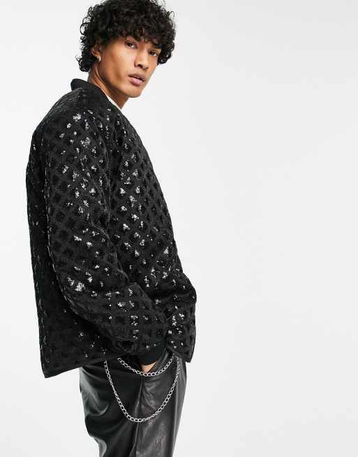 ASOS DESIGN - Oversized bomberjack met versiering in zwart