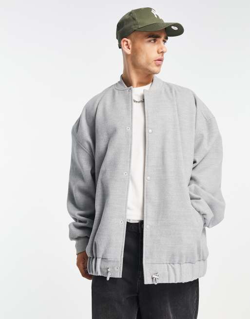 ASOS DESIGN - Oversized bomberjack met wollook in gemêleerd grijs