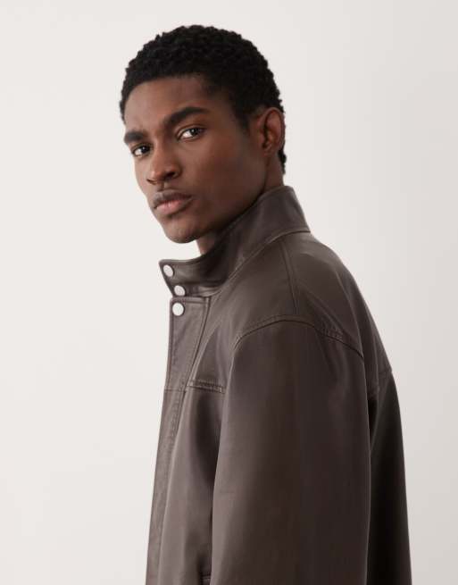 ASOS DESIGN - Oversized bomberjack van echt leer in bruin, 4 van 5