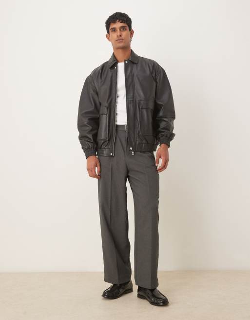 ASOS DESIGN - Oversized bomberjack van echt leer in zwart, 2 van 5