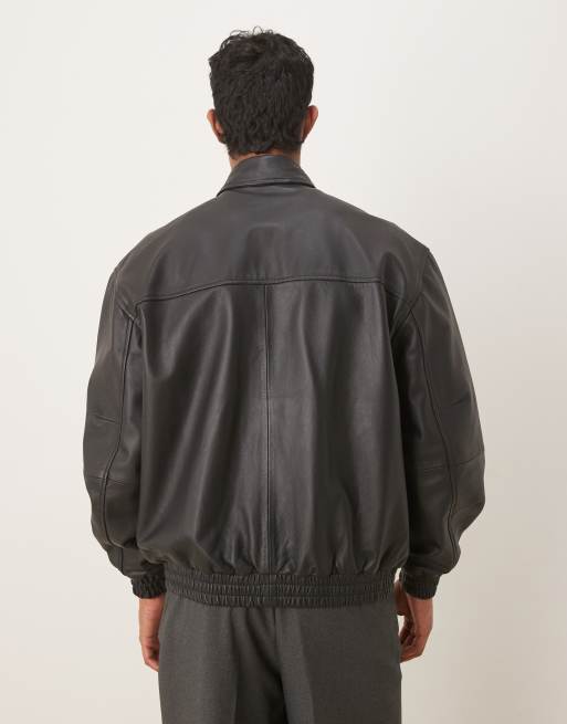 ASOS DESIGN - Oversized bomberjack van echt leer in zwart, 3 van 5