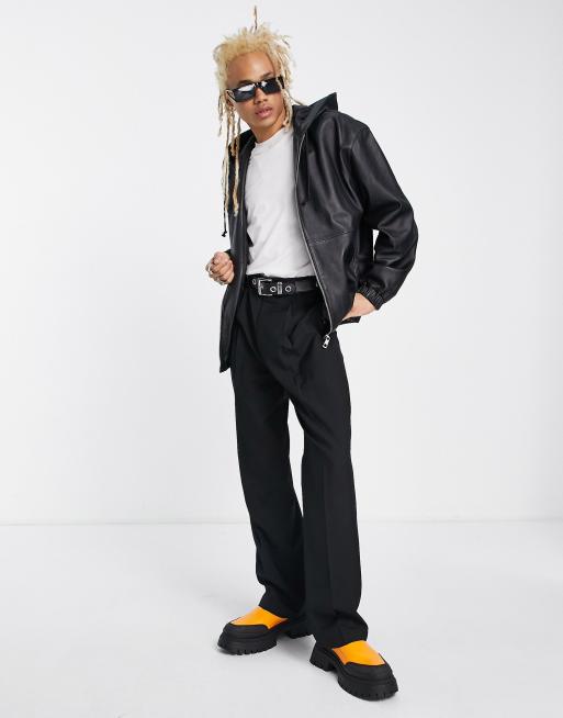 ASOS DESIGN - Oversized bomberjack van echt leer met capuchon in zwart
