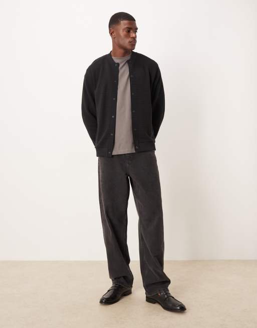 ASOS DESIGN - Oversized bomberjack van geribbelde jersey in zwart, 2 van 5