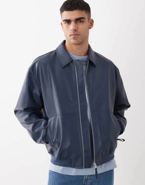 ASOS DESIGN - Oversized bomberjack van imitatieleer in marineblauw - view 1