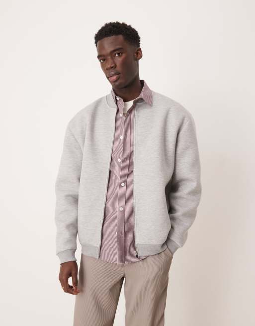 ASOS DESIGN - Oversized bomberjack van scubastof in gemêleerd grijs