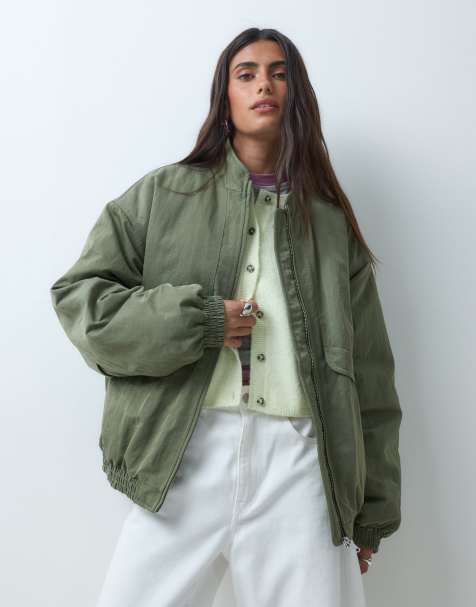 ASOS DESIGN oversized bomberjacka med ballongfåll i khaki - view 1