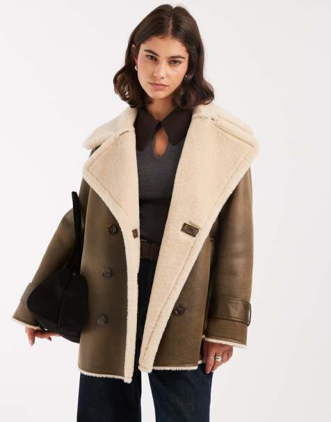 ASOS DESIGN oversized bonded borg flight jacket in khaki - view 1