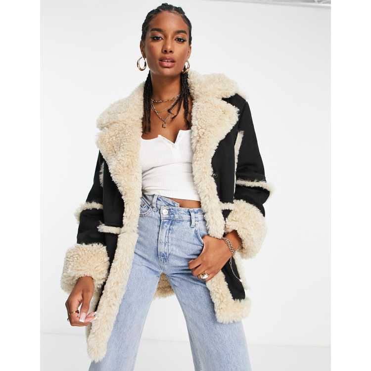 ASOS DESIGN oversized bonded borg hero aviator jacket in black