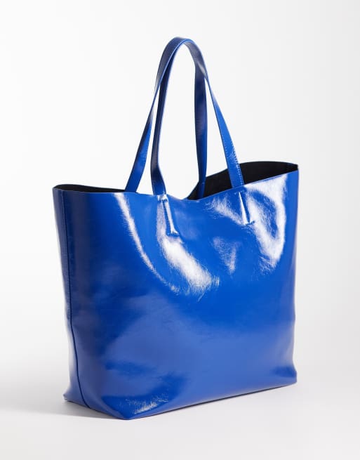 ASOS DESIGN oversized bonded tote bag in blue, 4 of 4