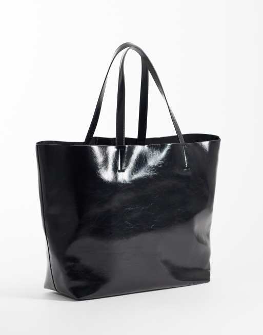 ASOS DESIGN oversized bonded tote tas in zwart, 4 van 4