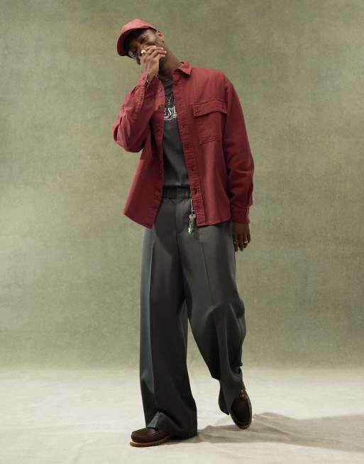 ASOS DESIGN - Oversized bordeauxrød skjorte i 90'er-stil med firkantet krave , 2 af 4