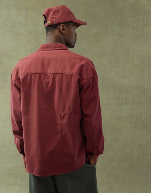 ASOS DESIGN - Oversized bordeauxrød skjorte i 90'er-stil med firkantet krave , 3 af 4
