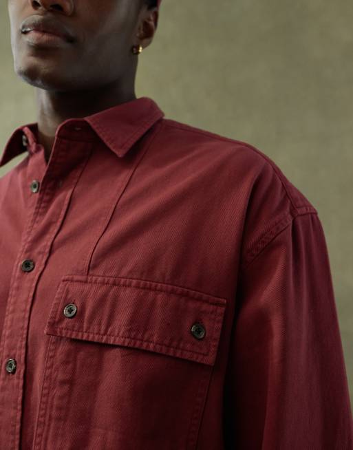 ASOS DESIGN - Oversized bordeauxrød skjorte i 90'er-stil med firkantet krave , 4 af 4