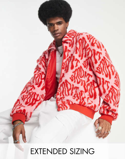 ASOS DESIGN oversized borg bomber jacket in graphic print 