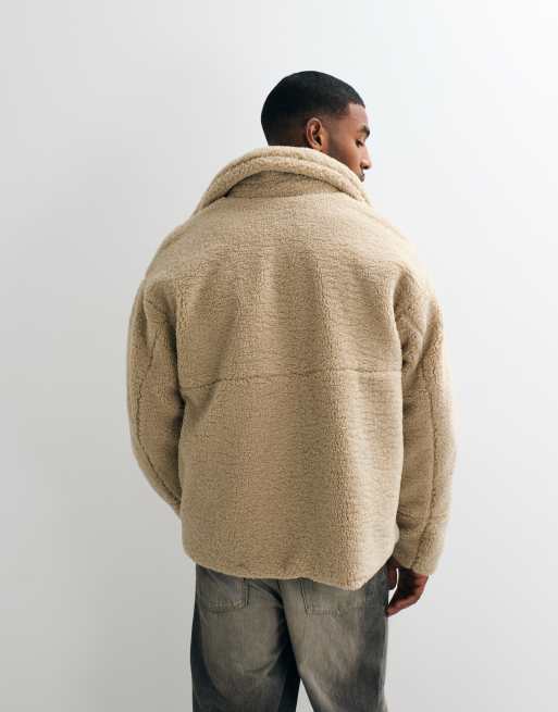ASOS DESIGN oversized borg coach-jakke i beige, 3 af 5