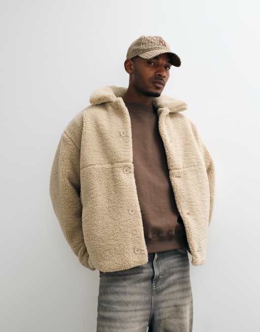 ASOS DESIGN oversized borg coach-jakke i beige, 5 af 5