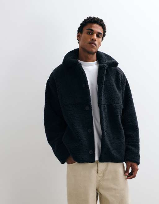 ASOS DESIGN oversized borg coach-jakke i sort, 1 af 5
