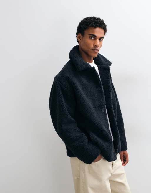 ASOS DESIGN oversized borg coach-jakke i sort, 5 af 5