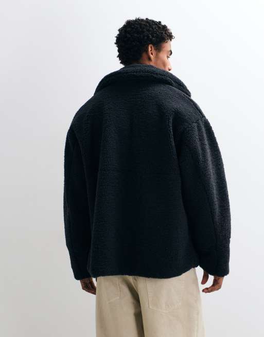 ASOS DESIGN oversized borg coachjack in zwart, 4 van 5