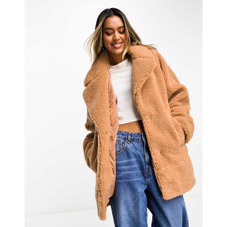 ASOS DESIGN oversized borg coat in burnt orange