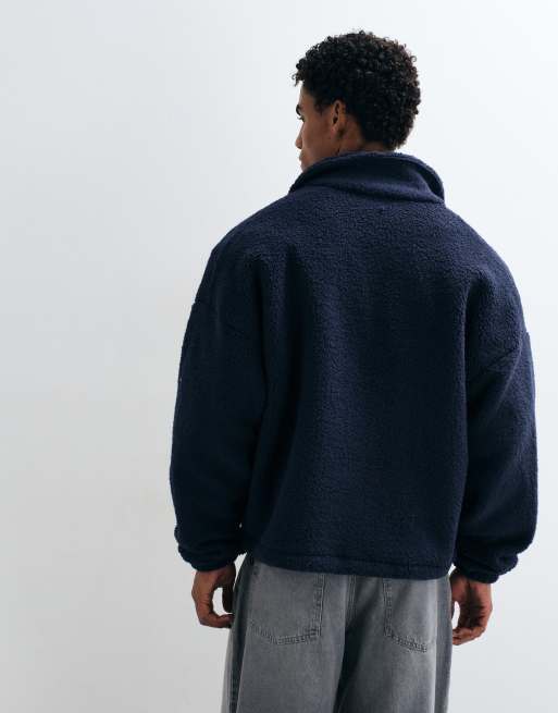 ASOS DESIGN oversized borg fleece-jakke med gennemgående lynlås i navy, 2 af 5