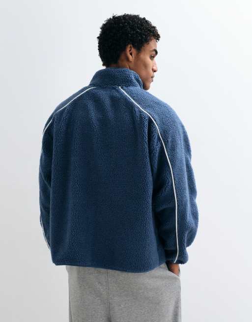 ASOS DESIGN oversized borg-fleece med lynlås og piping i blå, 4 af 5